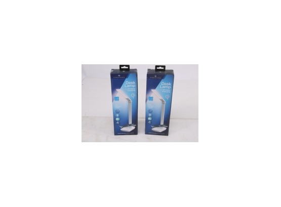 2 Tzumi Atmosphere 12.6' White LED Desk Lamp Wireless Phone Charger Foldable Frame