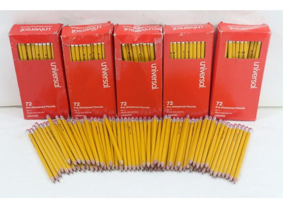 5 Universal #2 Pre-Sharpened Woodcase Pencil, Hb (#2), Black Lead, Yellow Barrel, 72/box