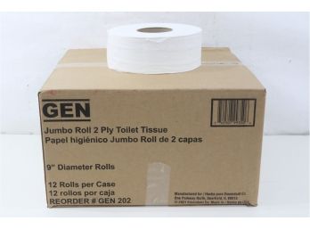 12 Rolls Of GENERAL SUPPLY Jumbo JRT Bath Tissue 2-Ply White 9 In Diameter