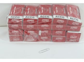 20 ACCO Paper Clips, Jumbo, Smooth, 100 Clips/per Box