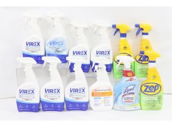 Group Of 12 Misc. Multi-purpose Disinfectant Cleaner. Includes Virex, Clorox Lysol & Zep