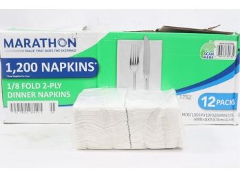 12 Packs Of Marathon 1/8 Fold 2-Ply Dinner Napkin, 17' X 15', White 100/per Pack