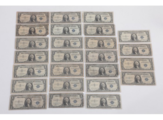 Lot Of 25 Silver Certificate Dollar Bills 2 Are Star Notes