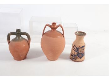 Lot Of 3 Terracotta Stone Ware Jugs And Vase
