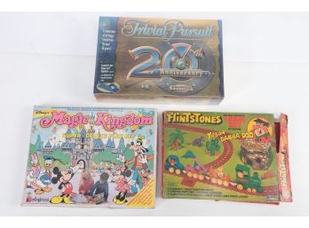 3pc Board Game Lot Trivial Pursuit, Flinstones And Magic Kingdom