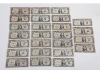 Lot Of 25 Silver Certificate Dollar Bills 2 Are Star Notes