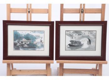 2pc Small Framed Needlepoint Oriental Artworks