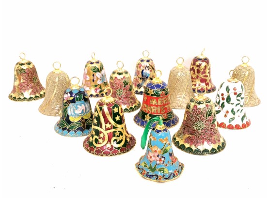Group Of  14 Enamel Cloisonne Bell Christmas Ornaments