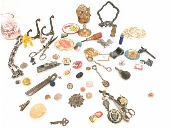 Huge Vintage Smalls Lot, Jewelery, Advertising, Tools, Sterling And More