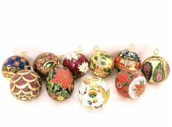 Group Of 10 Enamel Cloisinne Christmas Ornaments