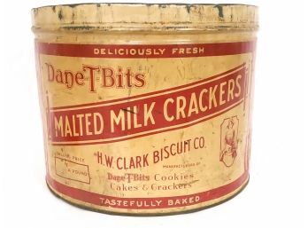 Rare Large Vintage Dane T Bits Cracker Tin