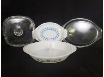 Pyrex Lids And Glassbake Divided Dish