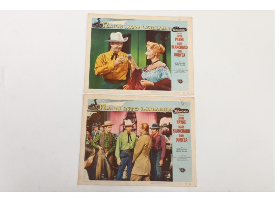 2 1954 Movie Lobby Card Posters 'Rails Into Laramie' Universal Pictures