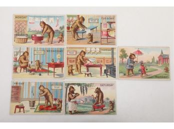 Full Set Early 1900's Bear Days Of Week Cards