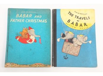 2 Babar Books - 'father Christmas' 1940 1st 'travels' 1960's Reprint
