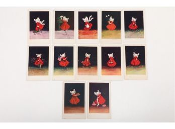 Early 1900's Ullman Post Card Bonnet Wash Girl Year Set 12 Cards Jan Through Dec