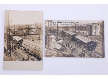 2 Early 1900's Postcards - Greenwich Conn. NY,NH, Hartford Train Wreck