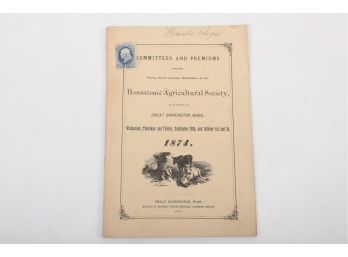 1874 Housatonic Argiculture Society Fair Premium Booklet Great Barrington MA With Tax Stamp
