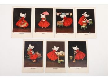 Early 1900's Ullman Post Card Bonnet Wash Girl Week Set 7 Cards Mon Through Sunday
