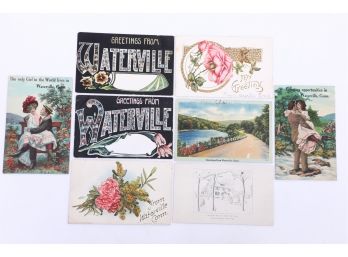 8 Early 1900's Postcards - Greetings From Waterville CT.