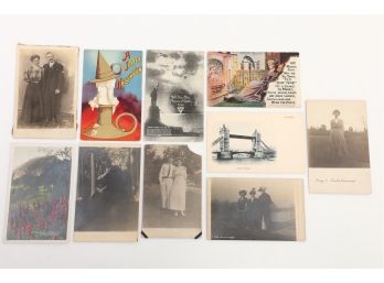9 Misc. Early 1900's Postcards Including RPPC And Hand Colored