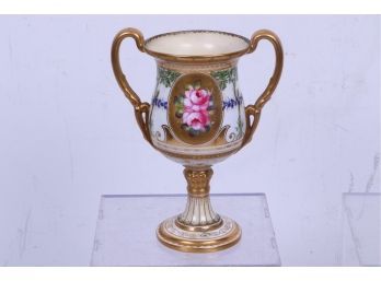 Antique Royal Crown Derby Hand Painted Porcelain 2 Handled Cup