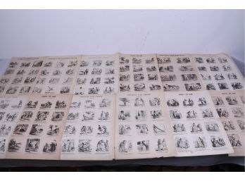 Group Of Antique 1860's French Le-charivali Humoresque Newspaper Illustrations