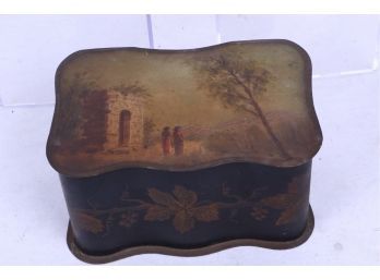 Antique French Hand Painted Tin Metal  Box Made In France