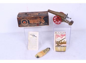 Vintage Bib Bang Cast Iron Toy Cannon With Box