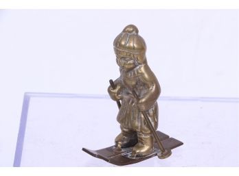 Cute Vintage Brass Statue Of Boy With Skis