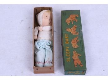 Vintage 1957 Shackman  Sleepy Baby Cloth Doll With Original Box Made In Japan