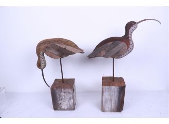 Very Large Wooden Bird Carvings With Glass Eyes Signed By Artist