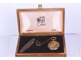 Vintage Swiss Calibri Pocket Watch And Pocket Knife Set In Box