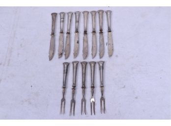 Group Of Antique 800 Silver Handles Fruit Forks And Knives
