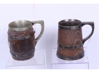 Antique Wood And Metal Beer Mugs/steins- Hallmarked
