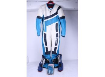 Preowned Fieldsheer One Piece Motorcycle Leather Suit  Size 44 With Fieldsheer Boots And Fieldsheer XL Gloves