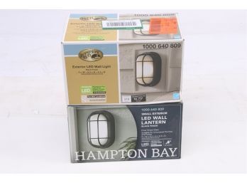 Hampton Bay Bulkhead Light LED Wall Lamp With Frosted Glass Shade In Black