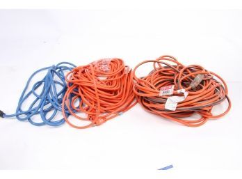 Group Of 3 Extension Cords Blue 25' & 2 Orange 100' Each