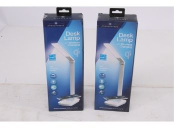 2 Tzumi Atmosphere 12.6' White LED Desk Lamp Wireless Phone Charger Foldable Frame