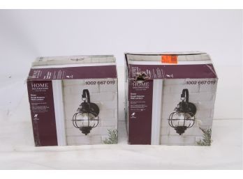 Pair Of Home Decorators Collection Greer 1-Light Black Exterior Wall Lantern Sconce