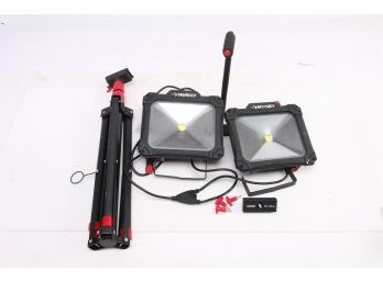 Husky 10,000-Lumen Twin-Head Tripod Super Bright LED Work Light Two Worklights For Parts