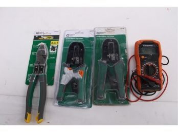 Group Of Tools Includes Klein Mm300 Tester, 2 Modular Plug Crimpers & Linesman Plier Stripper