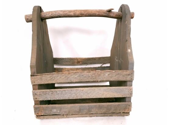 Nice Primitive Basket With Branch Handle And Square Nails