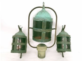 Gorgeous Set Of 3 Vintage Outdoor Light Sconce And Post Light