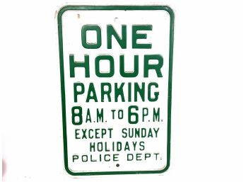 Vintage  Embossed One Hour Parking Street Sign