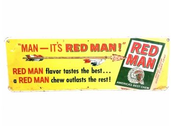 Vintage Tin Red Man Chew Advertising Sign