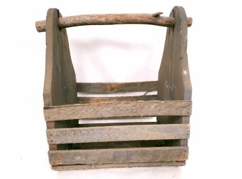 Nice Primitive Basket With Branch Handle And Square Nails