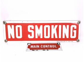 No Smoking And Main Control Porcelain Signs