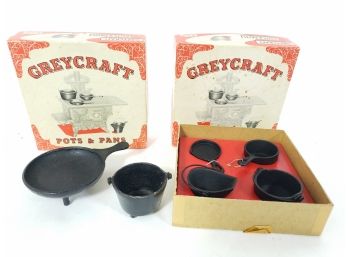 Vintage Miniature Cat Iron Kitchen Stove Pans In Box