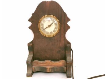Folk Art Hand Made Clock Case With Telephone Clock